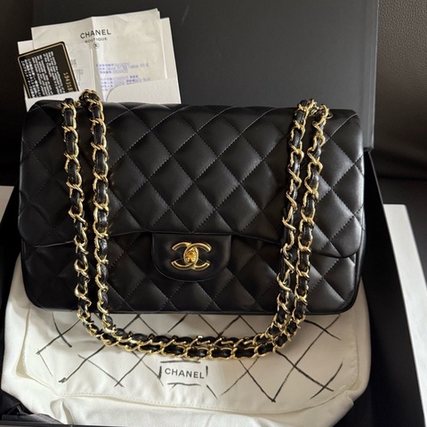 ✨Chanel 黑金羊皮 jumbo 99新 有保卡🖤