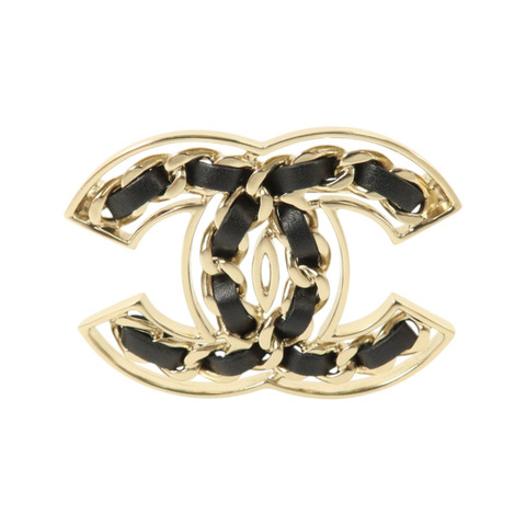 CHANEL 金屬/羊皮皮革Brooch金扣胸針