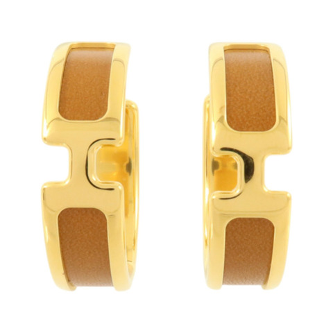 HERMES Madame皮革/金屬Olympe Earrings金扣耳環Gold