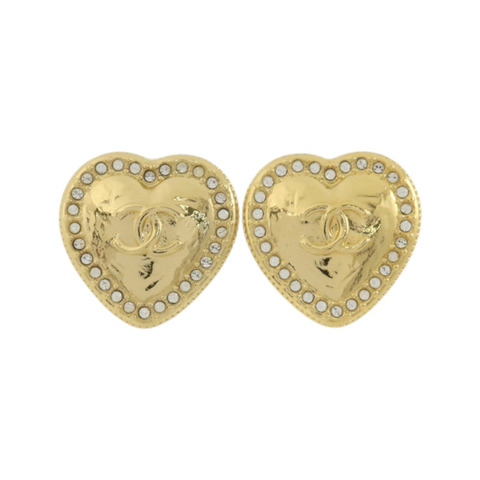 CHANEL 金屬CC Crystal Heart Earrings耳環