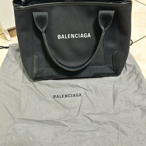 BALENCIAGA Cabas巴黎世家 白字黑色凡布托特包 Small 肩背包 手提包