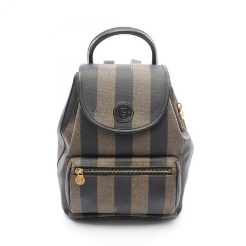 FENDI Pequin 雙肩包 PVC塗層帆布皮革 棕色/黑色 二手 女款