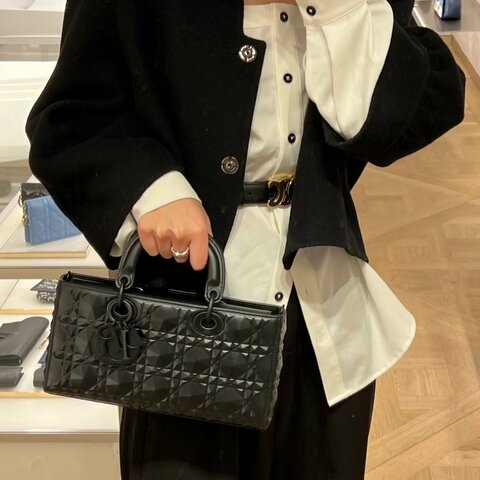 DIOR so black鑽石藤格紋Lady D-Joy 中號橫版黛妃包 26*13*6 99新配件塵袋