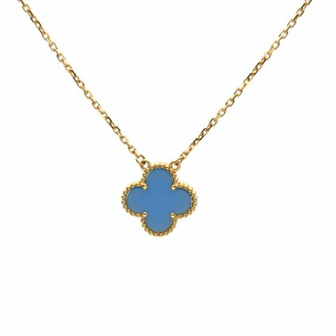 VAN CLEEF&ARPELS VintageAlhambra中號單花項鏈新扣18K黃金/藍瑪瑙