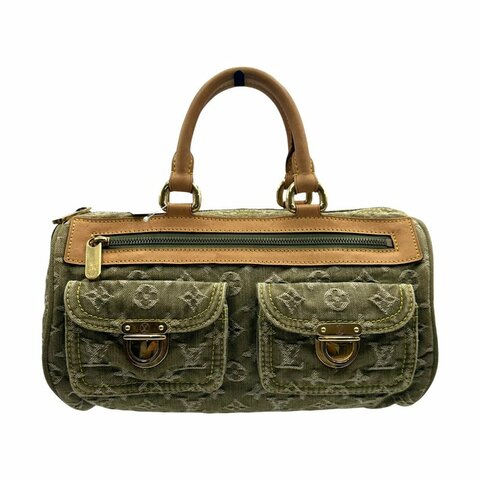 【美收精品】Louis Vuitton 綠色丹寧牛仔手提包 C-805【隔月月中將轉賣至日本 上架期限30天】
