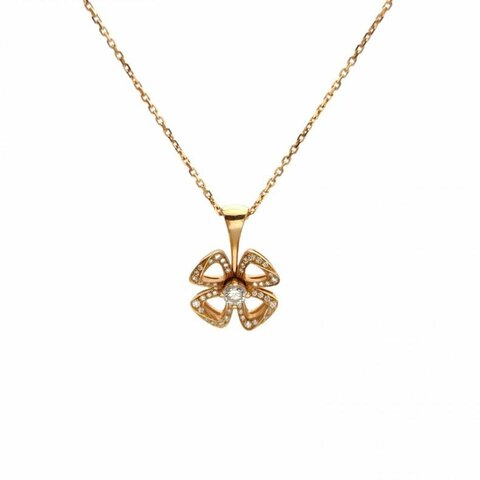 BVLGARI FIOREVER詠綻系列單花鏤空滿鑽小號項鏈18K玫瑰金/鑽石