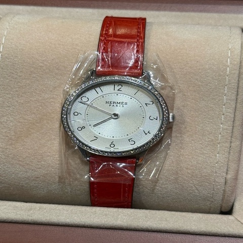 Hermes Slim D Hermes 32mm 鱷魚皮帶鑽石手錶
