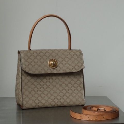 CELINE Vintage 1980s 淺米老花兩用凱莉星球包