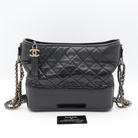 Chanel 香奈兒 Gabrielle Hobo 中號 流浪包 黑色 牛皮 漸層油蠟皮 斜背包 肩背包