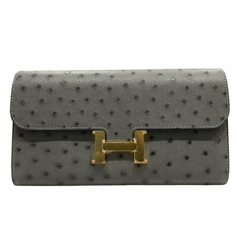 HERMES 愛馬仕 CONSTANCE TO GO 鴕鳥皮 灰色 金釦
