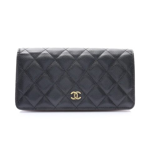 CHANEL 香奈兒 二折長夾 黑色 荔枝紋牛皮 金扣 無卡 AP0233