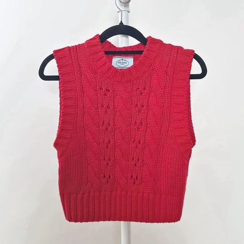 PRADA UNUSED RED KNIT SWEATER CLASSIC TOP #S