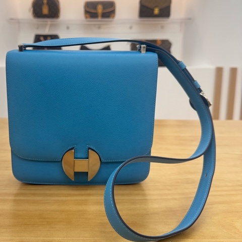 HERMES 愛馬仕 2002-20 單肩斜挎包 EVERCOLOR皮 P3北方藍 銀扣 D刻