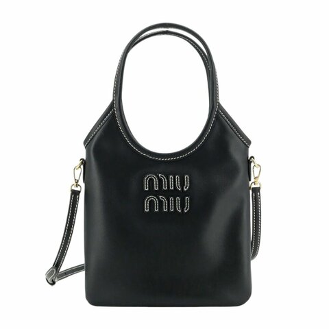 【MIU MIU】Ivy 迷你 小牛皮 手袋 托特包 肩背包 黑色 5BA281