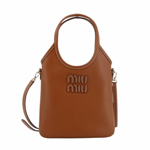 【MIU MIU】Ivy 迷你 小牛皮 手袋 托特包 肩背包 干邑色 5BA281