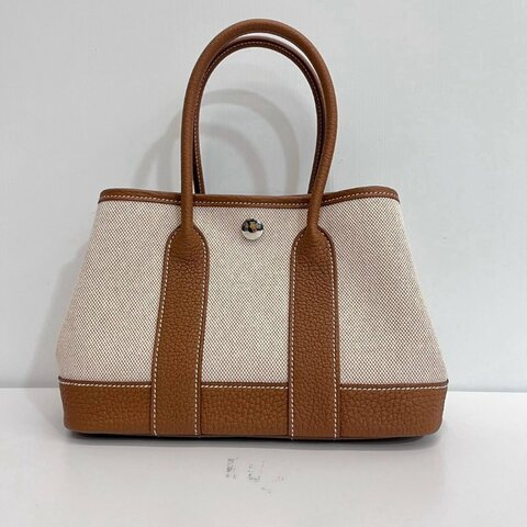 Hermes Garden party mini 帆布拼金棕 全新全配 臺灣購證