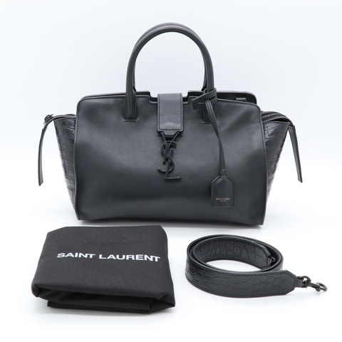上班族最愛大容量💼YSL Downtown so black黑色 牛皮 手提包 肩背包|側邊鱷魚壓紋|可放平板水壺摺疊傘