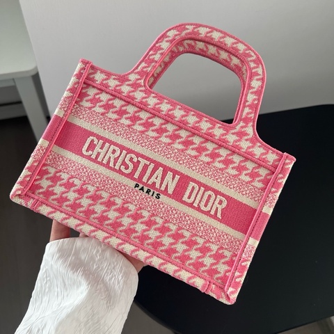 💕 迪奧/Dior 粉色千鳥格mini tote手提包