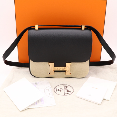 Hermès 愛馬仕 Constance 24 康康24 黑色 玫瑰金扣 Epsom牛皮 肩背包 斜背包 D刻