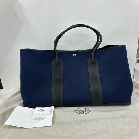 Hermes 愛馬仕 Garden Party 49 藍黑色手提包花園包49 W刻 有購證