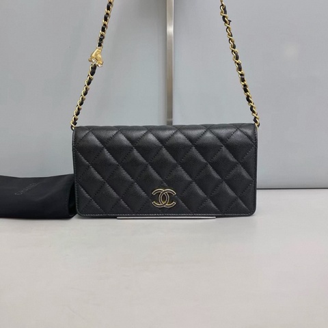 Chanel香奈兒 黑金荔枝紋星星鏈條法棍腋下包芯片款