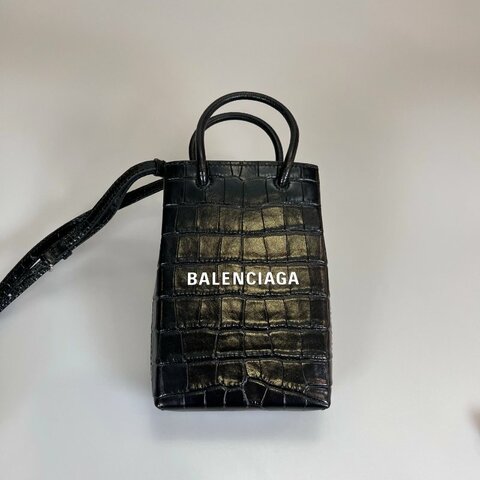 BALENCIAGA 黑鱷魚壓紋 手機包