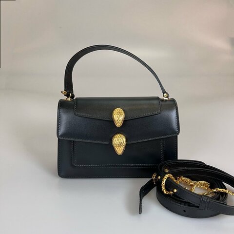 BVLGARI 3353531Y 黑雙蛇頭題把側肩包