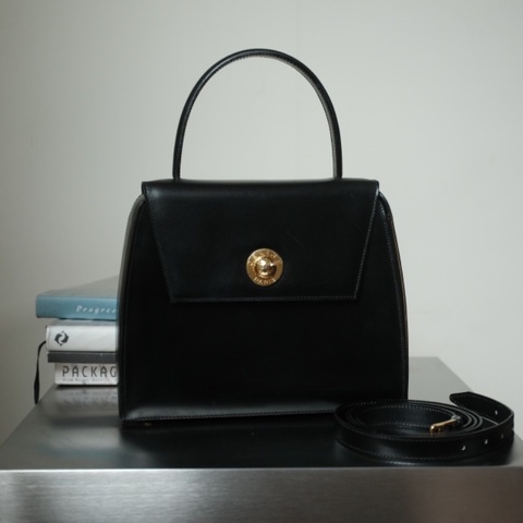 CELINE Vintage 1980s 絕版稀有 Box小牛皮黑紅撞色 凱莉星球包