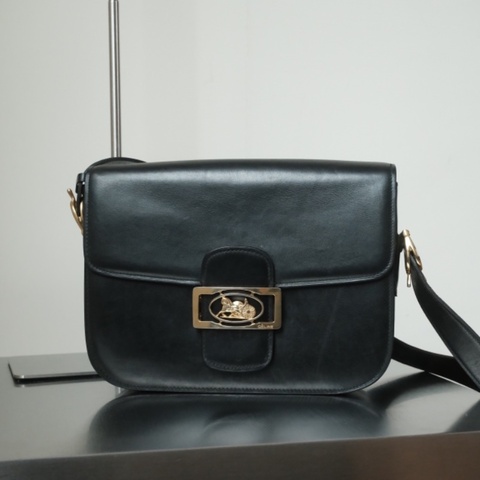 Celine 1970-80s經典金扣馬車平滑小牛皮風琴單肩包 / 盒型方包