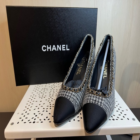 Chanel 全新 毛呢 皮穿鍊 氣質跟鞋