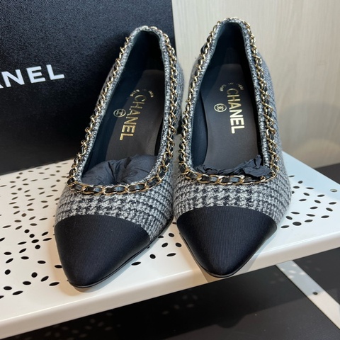 Chanel 全新 粗毛呢 皮穿鍊 氣質跟鞋