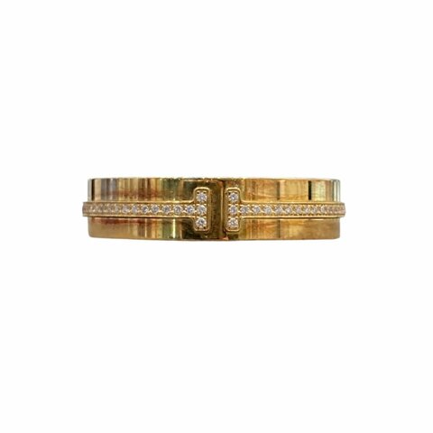 TIFFANY&CO 蒂芬妮 T RING T系列戒指 K18YG 8.96g 鑽石 #63