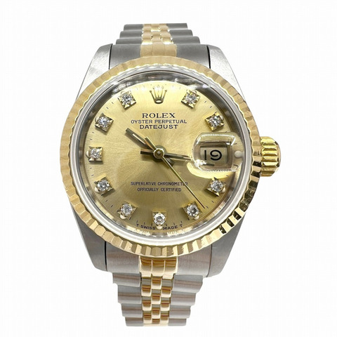 Rolex Datejust 10P 鑲鑽精鋼 18K 黃金錶盤 69173G L 字頭雙色自動上鍊女士腕錶