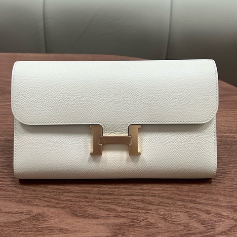 愛馬仕Hermes 康康錢包 奶昔白玫瑰金扣 epsom皮 Y刻