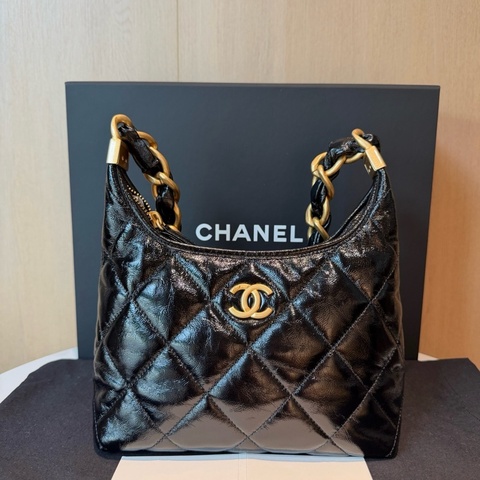 Chanel香奈兒25A黑金hobo小號腋下包單肩包