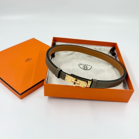 HERMES18大象灰Epsom皮金釦Kelly18MM皮帶