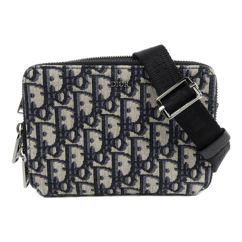 Dior 帆布Oblique Camera Bag銀扣肩背袋藍色