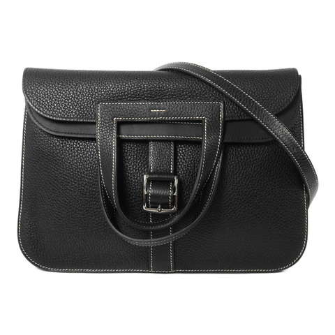 HERMES Clemence皮革Halzan 31手挽肩背兩用袋Noir