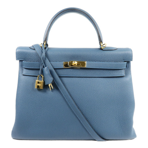 HERMES Togo皮革Kelly 35手挽肩背兩用袋Vert Bosphore