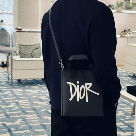 DIOR 黑色銀扣白色Iogo字母 手提琴譜包 21*25*10 98新配件塵袋
