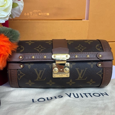 LV路易威登巴比龍Papillon Trunk老花圓筒包 經典老花配色 金色五金