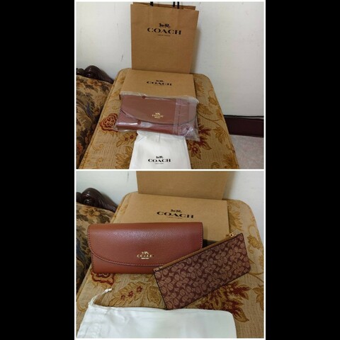 Coach 全新正版現貨 內零錢包實用 隔層卡層多 真皮及帆布包身 雙折長夾 內附小包 請看商品敘述