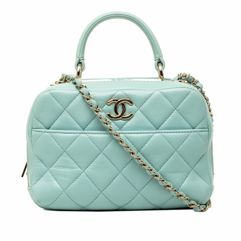 香奈兒 Coco Mark Trendy CC Matelassé 手提包/單肩包 A92238 淺藍色金色羊皮女士 CHANEL