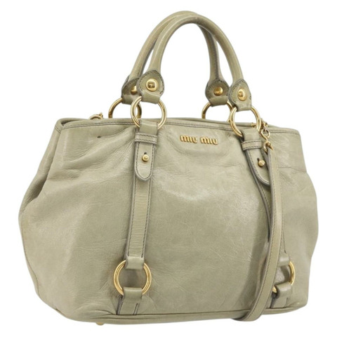 Miu Miu 手提包 皮革 兩用 米色 金色 正品 194764V
