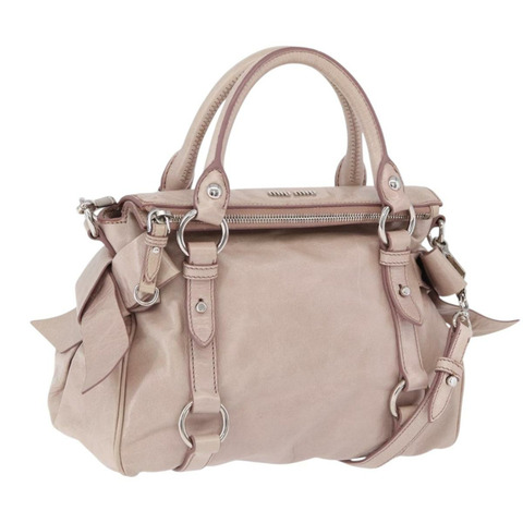 Miu Miu 側邊緞帶手提包 皮革 兩用 粉紅色 銀色 正品 bs36679V
