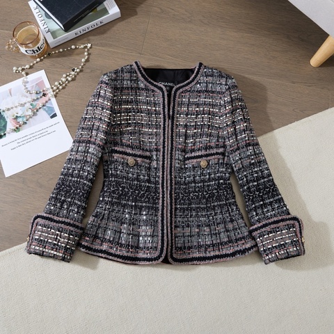 CHANEL 混彩銀絲tweed圓領短外套