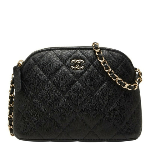 香奈兒 Coco Mark Matelassé 經典鏈條肩背包 Pochette 黑色金色五金魚子醬皮革女士 CHANEL