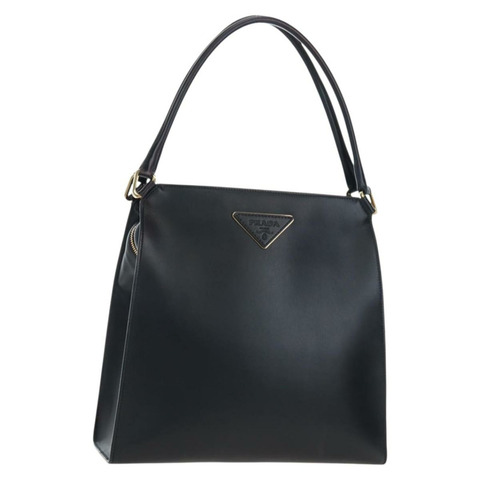 PRADA 黑色金色皮革肩背包，正品 190350V