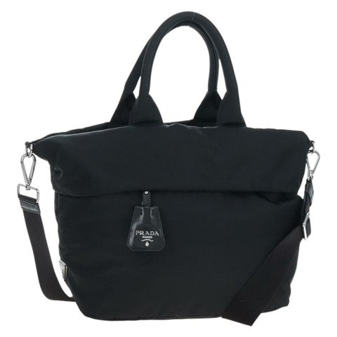 PRADA 雙面手袋 尼龍材質 2way 黑色 銀色 Auth 192253V