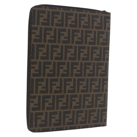 FENDI Zucca帆布檔案包 PVC棕色銀色 正品 191966V